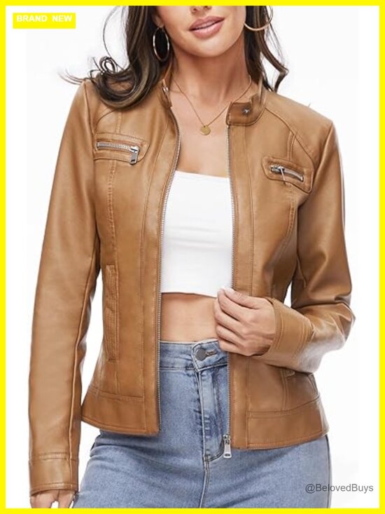 Jackets & Blazers - Faux PU Leather Moto Biker Jacket Zip Up Slim Fit